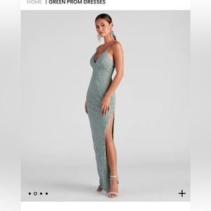 Marylou Lace Mesh Plunge Neck Formal Dress